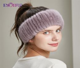 ENJOYFUR hiver women039s bandeau en fourrure cousu à la main en fourrure de vison naturelle fille chapeaux mode femme designer élastique accessoire de cheveux8371871