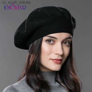ENJOYFUR femmes hiver laine tricot français béret chaud classique solide couleurs mode béret chapeaux pour dame L230523