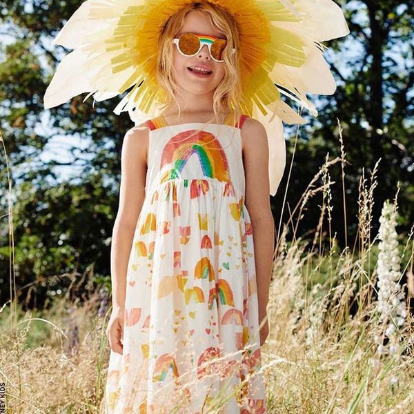 Enkelibb encantador arco iris vestidos de verano niño niña moda ropa elegante bebé sin mangas raibow patrón de flores vestido de honda Q0716