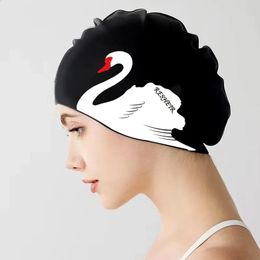 Versión agrandada Capa de natación de silicona impermeable femenina No estrangulando el cabello largo Protección de la oreja de la oreja Mujeres Swan Grace 240403