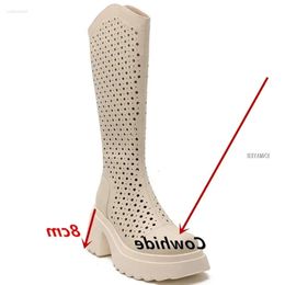 Entromane sandales trou respirant rond S Panneau de maillage féminin Bottes hautes haut de gamme Hollow Talon Talon Zippe Roman Sandal Sandale Meh Boot des femmes 310 D 8181