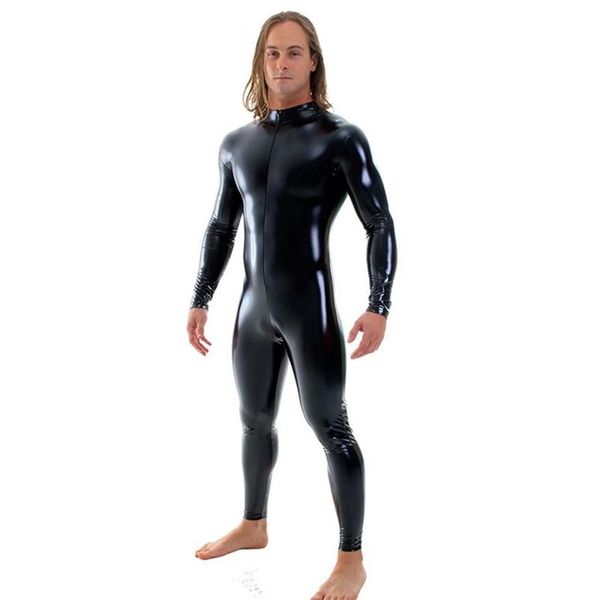 Ensnovo-traje de látex para hombre, medias metálicas brillantes negras, traje Zentai sin cabeza, mono de cuerpo entero, mono de piel personalizado 228W