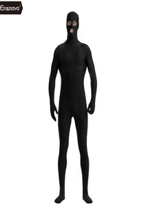 Ensnovo traje Zentai para hombre, licra, nailon, negro, cuerpo completo, segunda piel, traje ajustado, ojos abiertos, boca, disfraz de Cosplay negro Zentai5402602