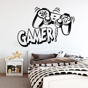 Divertissement Gamer vinyle autocollant mural salle de jeu pour enfants décoration murales garçons chambre décor jeu affiche papier 220716