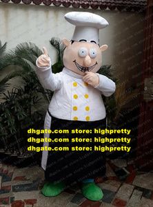 Entusiasta Cuticolor Cook Chef Kitchener Baker Mascot Costume Personaje de dibujos animados Mascotte Ropa blanca Botones amarillos ZZ374 FS