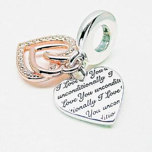 Coeurs entrelacés Double Dangle Charm Argent Pandora Charms pour Bracelets Kits de fabrication de bijoux à bricoler soi-même Perles en vrac Argent en gros 781062C01