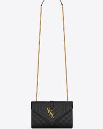 Enveloppe Sac Gold Logo Grain Cuir Chaîne One épaule Sac crossbody Recommandation Classic Recommandation