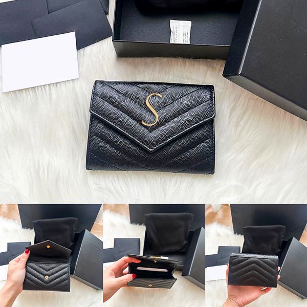 Enveloppe Cassandre Cuir caviar noir portefeuilles porte-monnaie matelassé Womens mens luxe Designer été porte-cartes Matelasse Fragments porte-cartes porte-monnaie puese