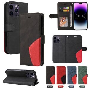 Étuis portefeuille en cuir de couleur contrastée pour Iphone 15 14 Pro Max 13 Mini 12 11 X XR XS 8 7 6 Abstrait Hybrid Hit Holder Flip Cover Business Antichoc ID Card Slot Fashion Pouch