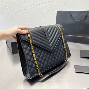 Bolso de mensajero tipo sobre, bolso cruzado con cadena, bolso de gran capacidad, bolso con solapa, costuras acolchadas, cuero genuino, letra de moda, broche magnético, bolso de moda para mujer