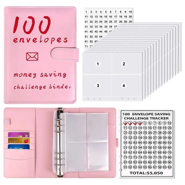 Enveloppes 100 enveloppes Money Savings Challenges Livre, Budget de stockage Budget Budget Budget Cash Saving Challenge Box Kit Easy Installer