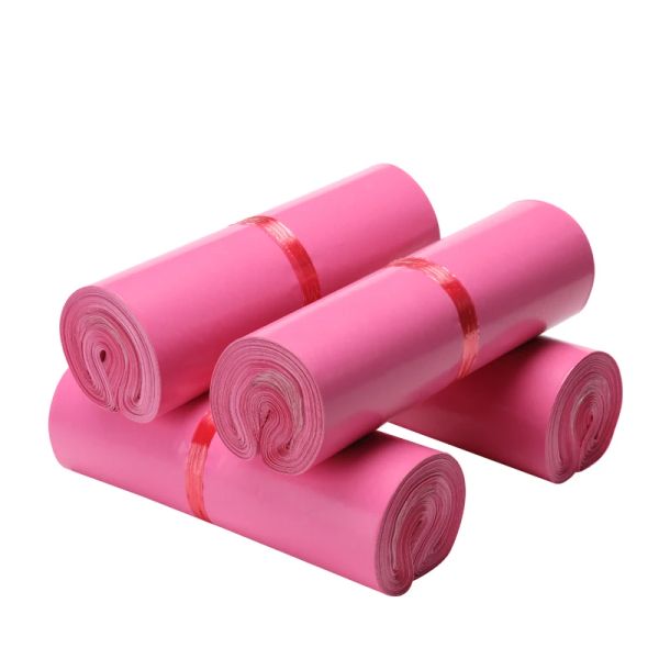 Sobres (100 unids/lote) bolsa rosa Express, bolsas gruesas impermeables para embalaje de ropa, bolsa de mensajería de plástico para logística