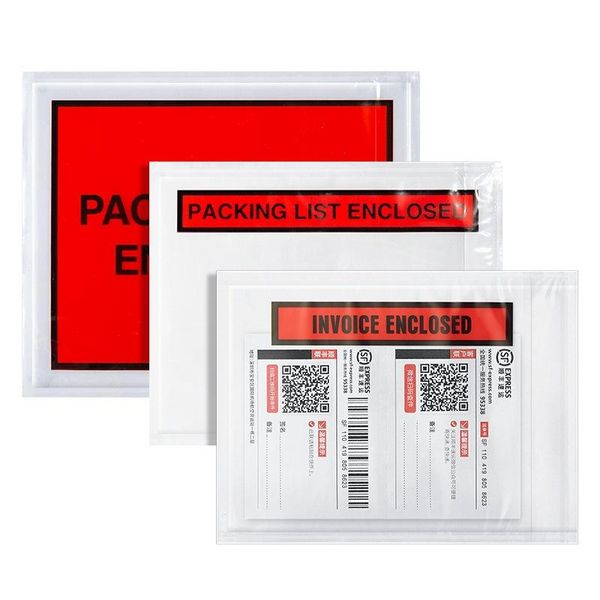 Enveloppes 100 pièces 7 tailles LISTE D'EMBALLAGE Sac en plastique Facture Slip Enveloppe d'emballage fermée Pochettes logistiques claires Sac d'expédition étanche