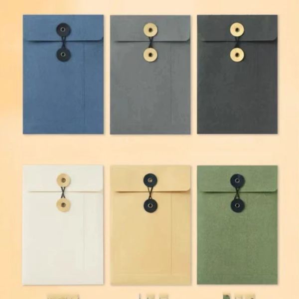 Enveloppes 5pcs / lot Enveloppe de papier kraft coloré avec bouton String Tie Clôture Ferme Cartes LETTRES