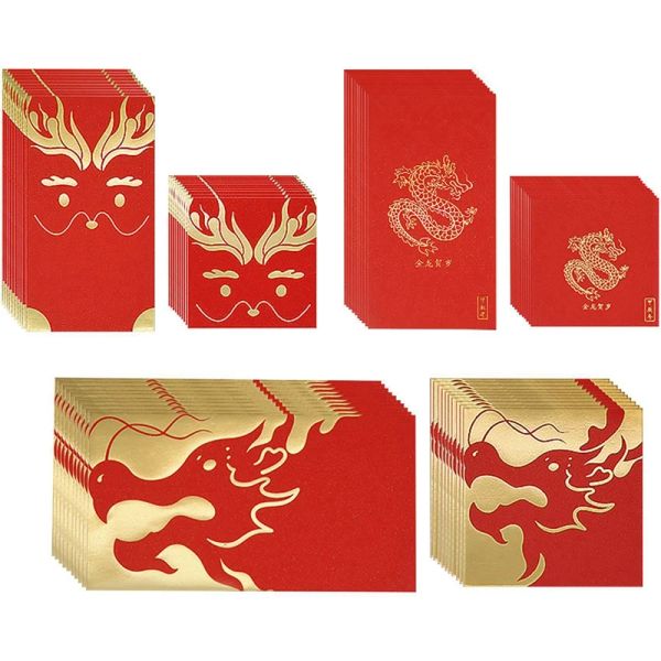 Enveloppes 60 PCS Nouvel An chinois enveloppes Red Spring Festival Lucky Money Paquets pour l'année du dragon 2024