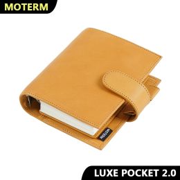 Enveloppen Moterm Volgraan Veg Tan Leather Pocket Luxe 2.0 Rings Planner A7 Notebook met 30 mm ringen agenda -organisator Diary Journal