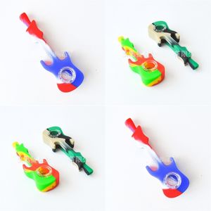 Protection de l'environnement Protable Adulte Tuyaux Guitare Modèle Hommes Pipe En Silicone Fumer Accessoires Multicolore Vente Chaude Nouvelle Arrivée 6 5xj J2