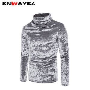 ENWAYEL 2019 Otoño Invierno nuevo sedoso Color sólido Coral polar sudaderas diseño de moda cuello alto hombres pulóver WY52