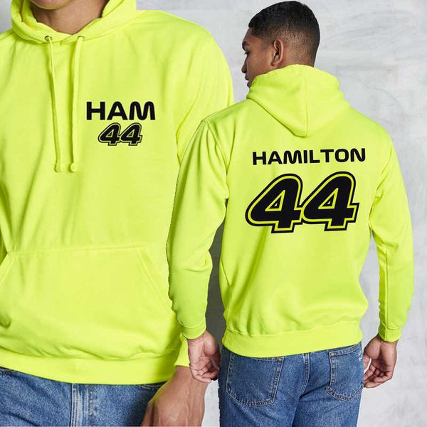 Eo1t 2023 Formula One Sudaderas con capucha de moda para hombre F1 Racing Team Lewis Hamilton Ham44 Gráfico fluorescente Sudadera con capucha de manga larga para mujer Ropa con capucha