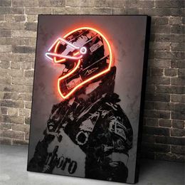 Eon Light Printing Poster Cool Casque Racing Canvas PEINTURE COLITE COLITE Hamilton Wall Art Picture Modern Bar Bar Décoration Murale J240505