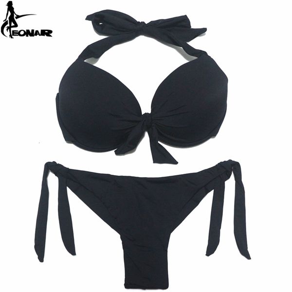 Eonar Bikini Solid Swimsuit Push up Push Up Set Brésilien Coupe brésilienne Costumes de baignade de fond sexy