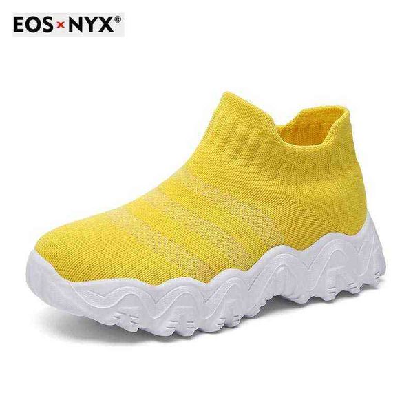 EOSNYX 2021 enfant en bas âge/petit/grand enfant décontracté mode baskets filles garçons haut maille chaussette baskets enfants école sans lacet chaussures G1126