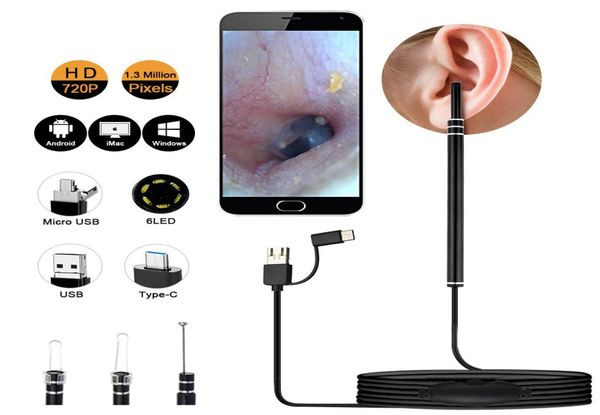 EPACK dans l'oreille nettoyage Endoscope cuillère Mini caméra oreille Picker enlèvement de cérumen visuel bouche nez Otoscope support Android PC3166164