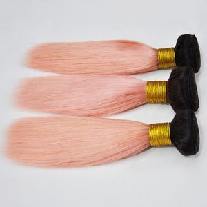 Acepte Epacket 100% humano 1B Pink Rose Gold Ombre Paquetes de cabello humano Cabello brasileño 3 paquetes Extensiones de cabello Remy