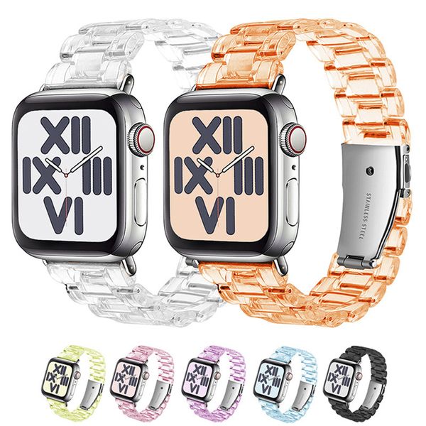 Epacket 1 piezas correas correas de reloj tres cuentas de plástico transparente acrílico pulsera correa inteligente pulsera para Apple Watch 3 4 5 6 7 SE Band