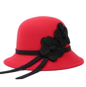 EPACKET DHL Schip Nieuwe Herfst en Winter Bowler Hat, Dames Mode Bloem Imitatie Wol Hat DHLM021 Bell Hat Cloches