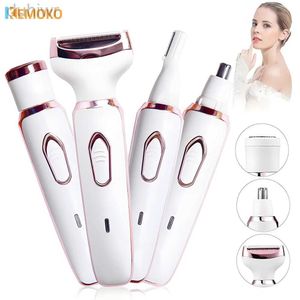 Épilateur 4 en 1 Épilation de cheveux indolore Épilateur Trimeuse rechargeable Femme Femme Body Razor Face Aaisset Bikini Pubic Shaver Hair Remover D240424