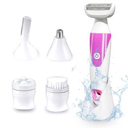 Epilator 5 in 1 Electric Hair Remover Face Shaver Cleansing Skin Massager Been Wenkbrauw Neus Lippen Arm Bikini Trimmer Vrouwen Epilator 230615