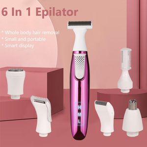 Epilator 6 in 1 vrouwen scheerschoenen pijnloze ontharing epilator scheermachine gezicht baard baard wenkbrauw neus trimmer lichaam elektrisch scheermesje