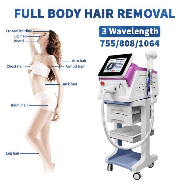 Épilateur 808Nm Diode Laser Répouvre de cheveux Lignes de carrosserie Epilator pour femme Man Longueur d'onde 1064NM 755NM 808NM