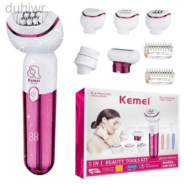 Epilator Kemei 5in1 Mujeres Epilator Recargable Lady Shaver Dry Electric Elevel Retrime Bikini Trimmer para FacialBodylegs D240424