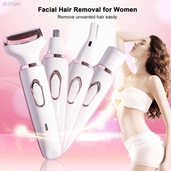 Épilateur Nouveau 4 en 1 Épilation électrique pour les femmes pour les femmes à cheveux Nez Triming Trimmer Corps Corps Epilator pour les jambes Armes Lèvres faciales Corps D240424