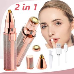 Épilateur Portable 2 EN 1 Épilateur Électrique Tondeuse À Sourcils Corps Féminin Forme De Rouge À Lèvres Épilation Femmes Rasoir Indolore Rasoir 230508