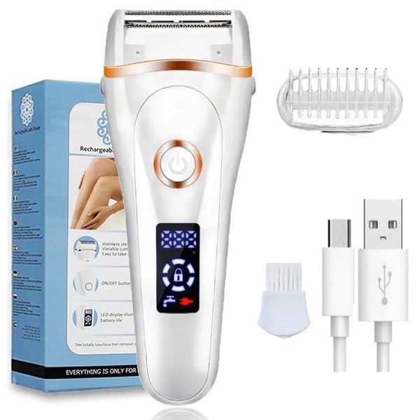 Depiladora para mujer, afeitadora eléctrica sin dolor, depilación de barba, máquinas de afeitar para mujer, recortadora de Bikini, pantalla LCD impermeable, carga USB 231128