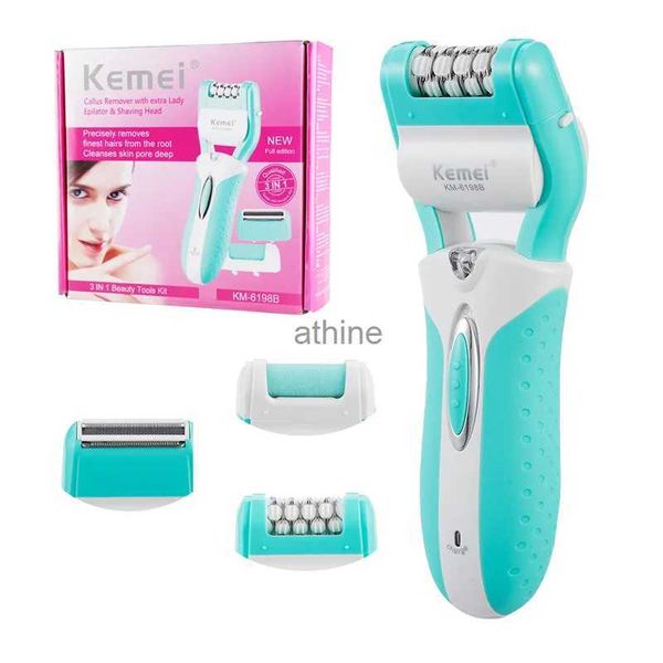 Depiladoras Kemei 3 en 1 Depiladora recargable para mujer Depilación eléctrica Depilador Callo Removedor de piel muerta Afeitadora de cabello Herramienta para el cuidado de los pies YQ240119