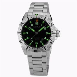 EPOCH – montre à quartz avec bracelet en acier, étanche à 100m, tubes à gaz tritium, lumineux, sport, plongée, T200112222N