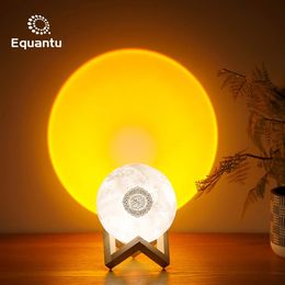 Equantu Islamic Gift Al Coran Projection Lampe de haut-parleur Contrôle Application Touch Moon Lampe Sunset Coran Player 240418