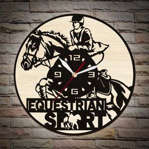Équitation équestre en bois horloge à cheval sports à la maison décor de maison montre pour la chambre à coucher des courses de chevaux