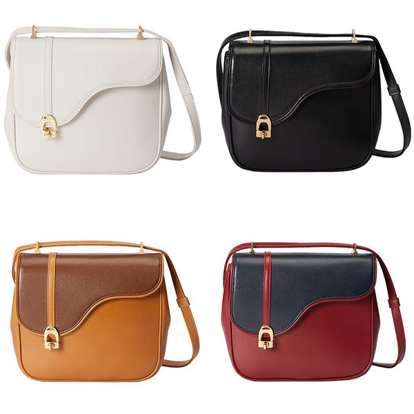 Bolso bandolera de inspiración ecuestre Cuir y cuero marrón Herrajes dorados Solapa inspirada en la equitación Crossbody nuevo Diseñador de lujo Bolsos de mujer Saddle Tote