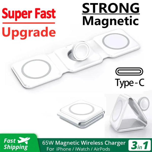 Equipo 3 en 1 Padena de cargador inalámbrico magnético para iPhone 14 13 12 Pro Max iWatch Super Fast Wireless Carging Dock Station