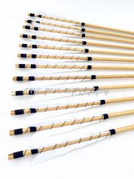Équipement 32 pouces 6/12 / 24pcs flèches en bois faites à la main plumes de dinde avec des pointes de balle avec une plume blanche