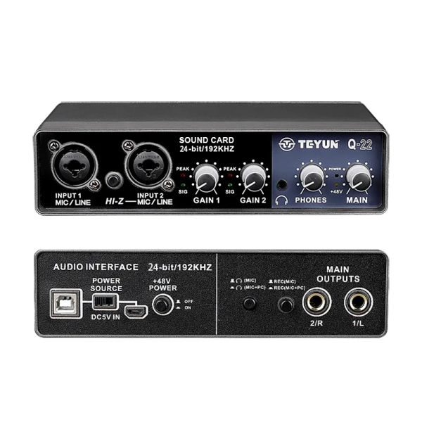 Équipement Interface audio 24 bits / 192 kHz 2x2 Carte sonore USB Préamplificateur Mic Prise en charge des ordinateurs de basse de guitare micro