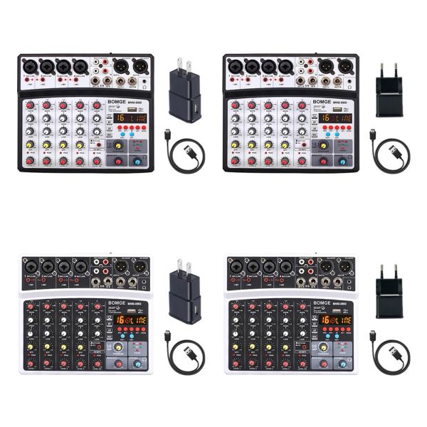 Equipo BMG06D 6 Canales Consola de mezcla de sonido Bluetooth Compatible Interfaz USB Record de 48V Phantom Power Monitor Audio Mixer