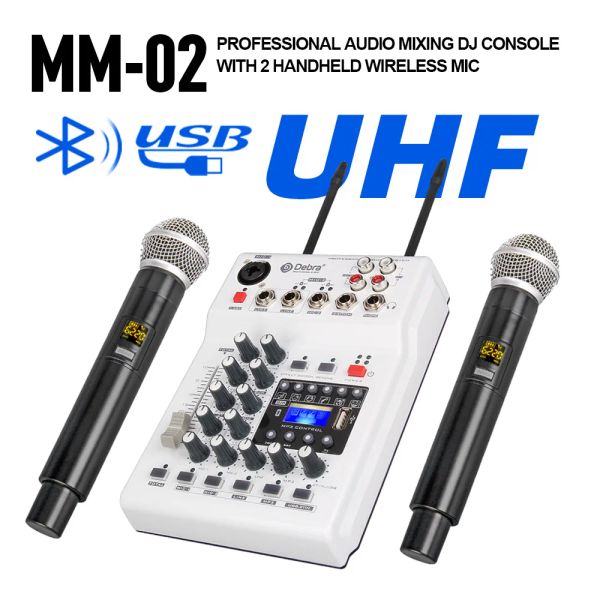 Équipement Mélangeur de console DJ de carte sonore Debra Audio avec microphone sans fil UHF à 2 canaux pour enregistrement Home PC DJ Network en direct karaoké