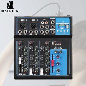 Équipement Desertcat Wireless 4 Channel Audio Mixer Portable Microphone DSP Sound Mixing Console Enregistrement USB Entrée MP3 48V Phantom Power