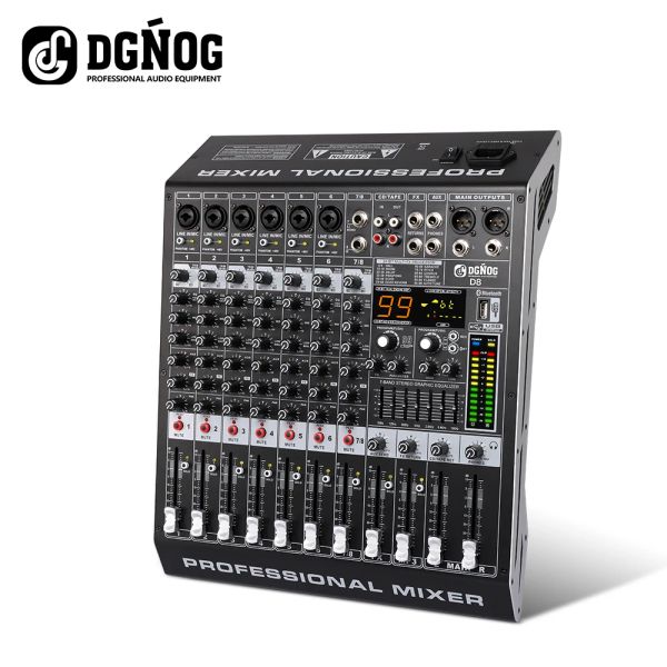 Equipo DGNOG D8 8 canales Mezclador de sonido 99 DSP Mezclador de audio profesional AleBooth USB 48V para consola de mezcla de DJ Estudio de grabación de karaoke